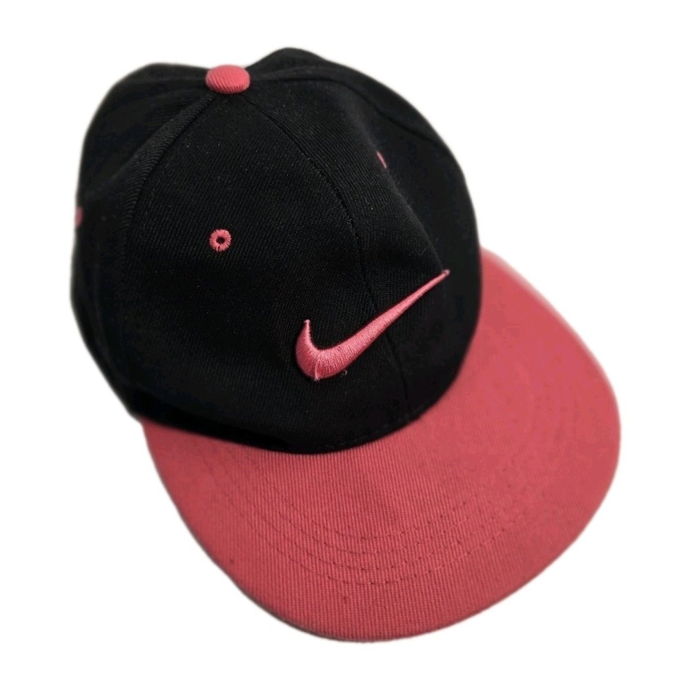 Nike Vintage Style Trucker Hat Black Pink Swoosh Snapback Flat Brim Cap NEW